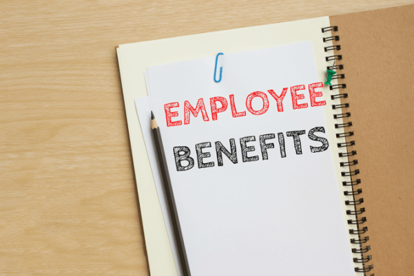 Piece of paper with the words employee benefits inside a folder